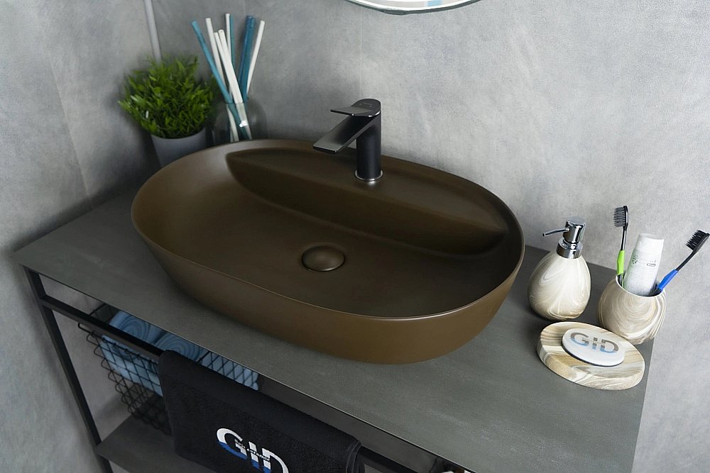 Раковина накладная Gid Lago 61 Br1346 53342 коричневая матовая купить в интернет-магазине Sanbest