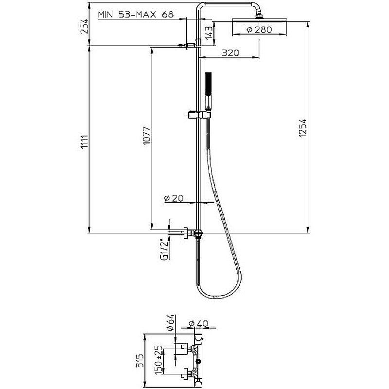 Душевая система Bossini Apice L10507.073 черная купить в интернет-магазине сантехники Sanbest