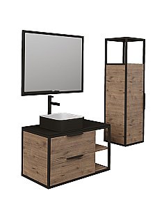 Тумба с раковиной и столешницей Grossman ЛОФТ 1090012 90 веллингтон/металл черный для ванной в интернет-магазине Sanbest