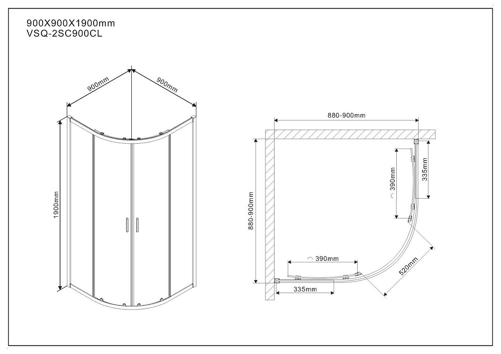 Душевой уголок Vincea Scala VSQ-2SC900CL купить в интернет-магазине Sanbest