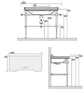 Консоль с раковиной Kerasan Waldorf 9203K 120 хром с 1 отверстием для ванной в интернет-магазине сантехники Sanbest