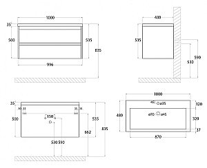 Тумба с раковиной Art&Max FAMILY_1000_2C_SO_BL белый глянцевый для ванной в интернет-магазине Sanbest