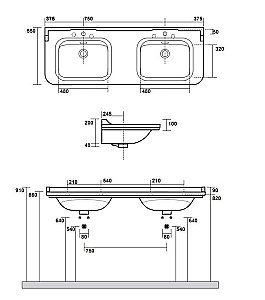 Консоль с раковиной Kerasan Waldorf 9195K 150 золото с 1 отверстием для ванной в интернет-магазине сантехники Sanbest