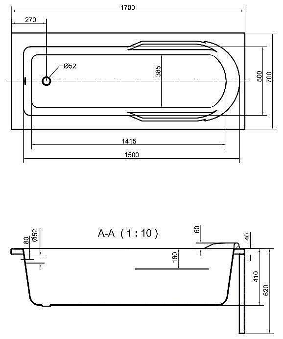 Ванна акриловая Cersanit SANTANA 63325 170x70 купить в интернет-магазине Sanbest