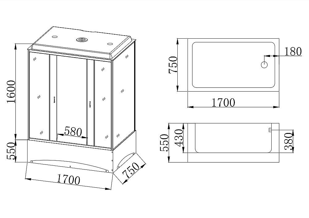 Душевой бокс Taliente TA-17075M 170х75 стекло рифленое купить в интернет-магазине Sanbest