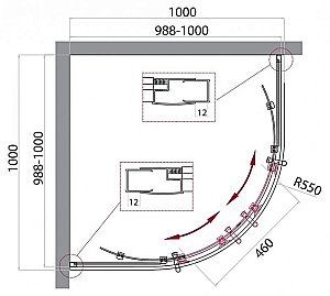 Душевой уголок BelBagno UNO-195-R-2-100-CH-CR 100х100 стекло шиншилла/профиль хром купить в интернет-магазине Sanbest