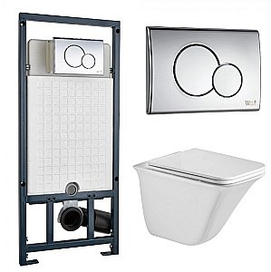 Унитаз подвесной WeltWasser MARBERG 507 + ROTBACH 004 GLWT + MAR 507 RD белый глянцевый, безободковый, с крышкой микролифт, с инсталляцией и кнопкой хром купить в интернет-магазине Sanbest