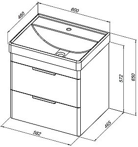 Тумба с раковиной Aquanet Ирис new 60 подвесная белый глянец для ванной в интернет-магазине Sanbest