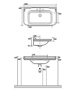 Тумба с раковиной Kerasan Waldorf 925530 Vaniglia matt 100 ваниль с 3 отверстиями/заглушка хром для ванной в интернет-магазине Sanbest