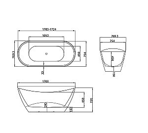 Ванна акриловая Grossman Galaxy GR-2104M 170x75 белая матовая купить в интернет-магазине Sanbest