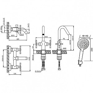 Набор смесителей Orange Mia M34-311b черный купить в интернет-магазине сантехники Sanbest