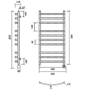 Полотенцесушитель электрический Domoterm Калипсо П10 500x800 ЧРН E черный купить в интернет-магазине сантехники Sanbest