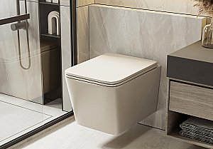 Унитаз подвесной Abber Rechteck AC1201MBE светло-бежевый матовый, безободковый, с крышкой микролифт купить в интернет-магазине Sanbest