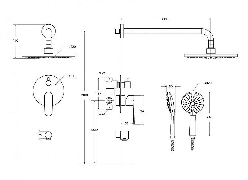 Душевая система Cezares STYLUS STYLUS-DSET-NOP черная матовая купить в интернет-магазине сантехники Sanbest
