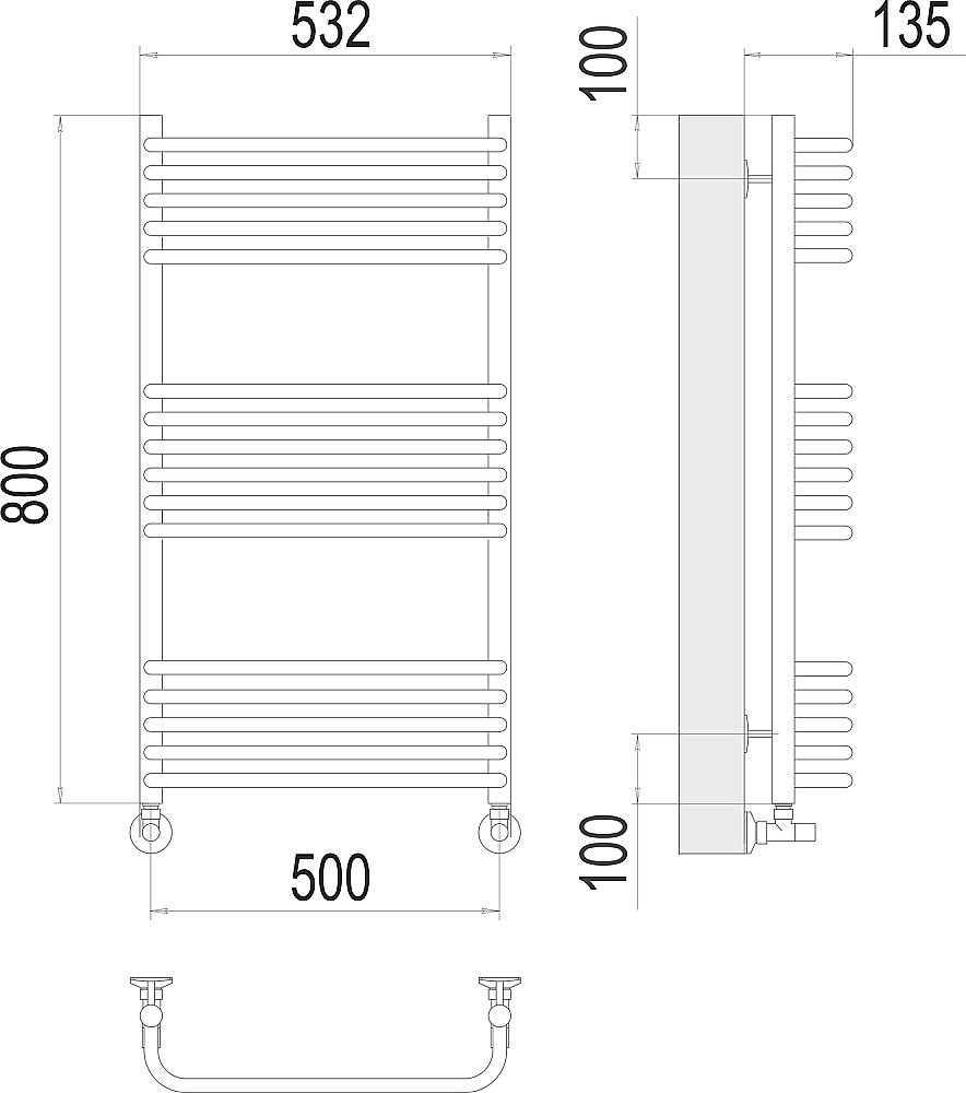 Полотенцесушитель водяной Terminus Стандарт П16 500х800 купить в интернет-магазине сантехники Sanbest