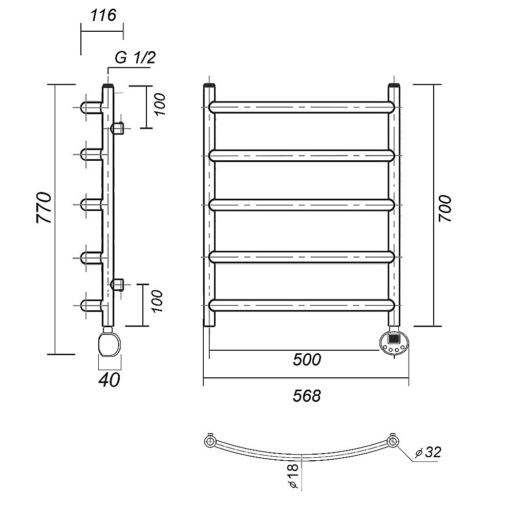 Полотенцесушитель электрический Domoterm Калипсо П5 500x700 E хром купить в интернет-магазине сантехники Sanbest