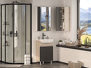 Тумба с раковиной Misty Поло - 50 О-Пол07060-0142ДП светлое дерево/графит для ванной в интернет-магазине Sanbest