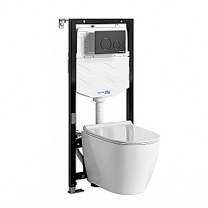 Унитаз подвесной WasserKRAFT Mindel 10TLT.010.ME.MB02.H002 безободковый, с инсталляцией Aller 10, с крышкой микролифт, белый/кнопка черный Soft Touch купить в интернет-магазине Sanbest