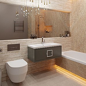 Тумба с раковиной LA FENICE Cubo Grigio 80 серая/ручка белая для ванной в интернет-магазине Sanbest