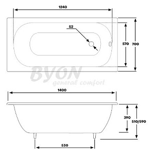 Ванна чугунная BYON B13 140x70 купить в интернет-магазине Sanbest