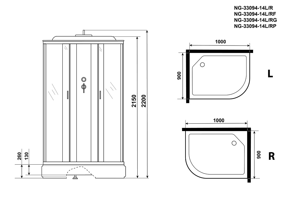 Душевая кабина Niagara Classic NG-33094-14P 100x90 купить в интернет-магазине Sanbest