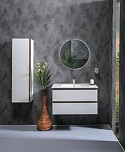 Тумба с раковиной Armadi Art Capolda 85 белая с ручкой орех для ванной в интернет-магазине Sanbest