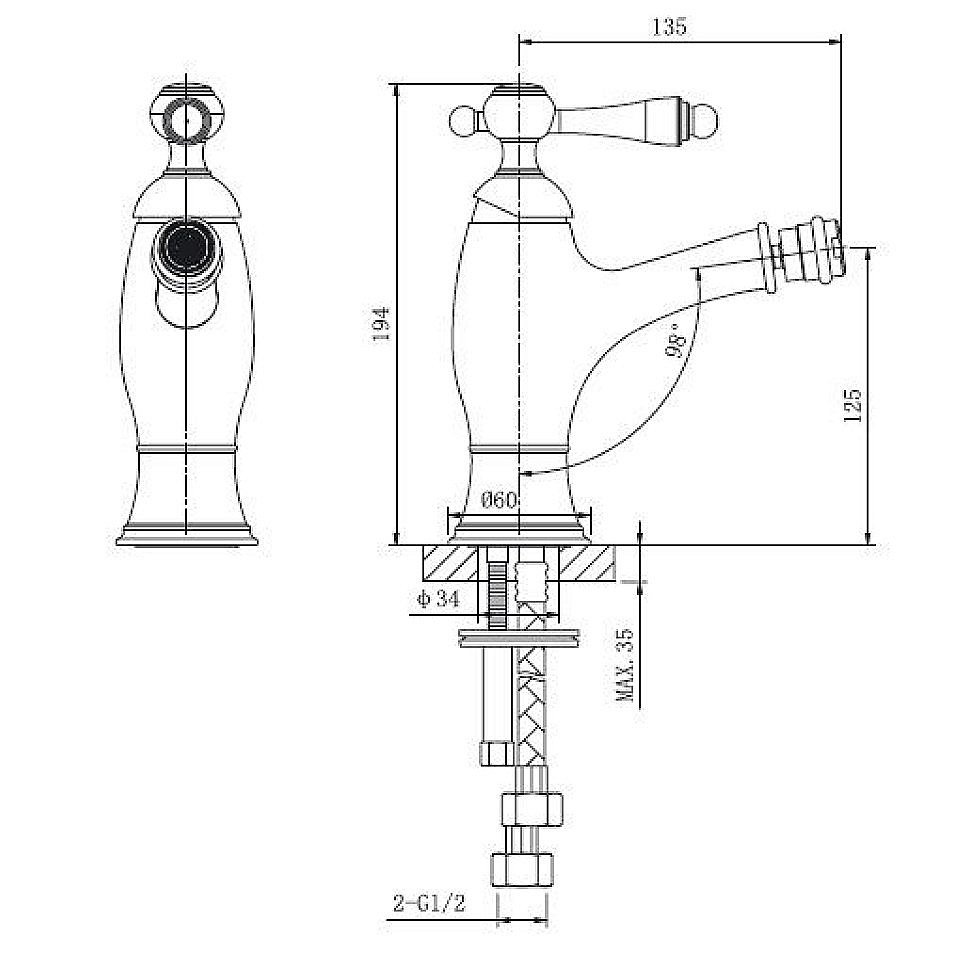 Смеситель для биде Caprigo Fonte 12-533-vot бронза купить в интернет-магазине сантехники Sanbest