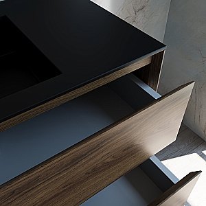 Тумба с раковиной Vincea Luka 100 VMC-2L100CO/VCB-13100B тёмный дуб/раковина черная для ванной в интернет-магазине Sanbest