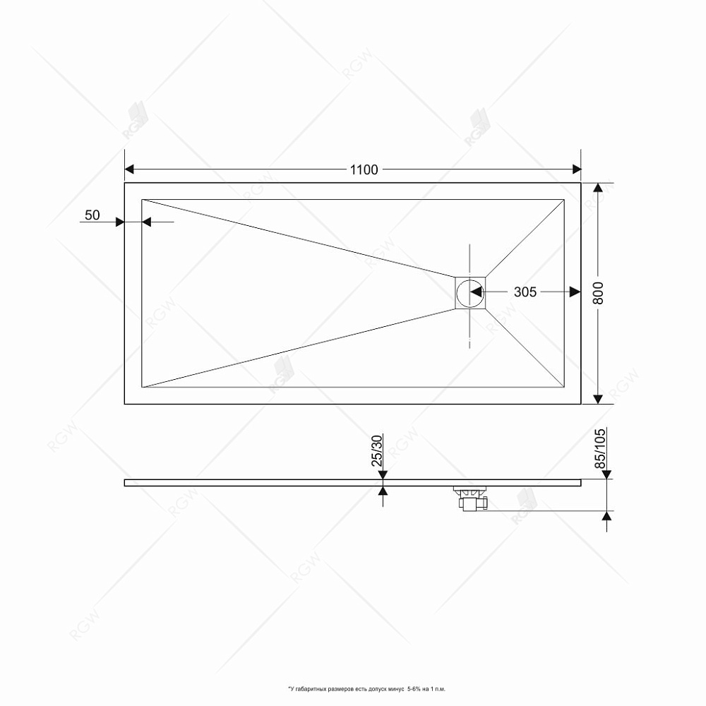 Душевой поддон RGW ST-G Stone Tray 80x110 купить в интернет-магазине Sanbest