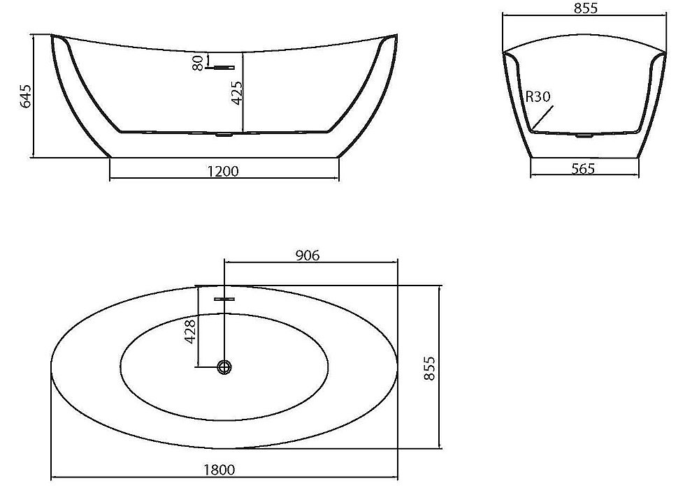 Ванна акриловая Grossman Galaxy GR-1402MB 180х85 белая, черная матовая купить в интернет-магазине Sanbest