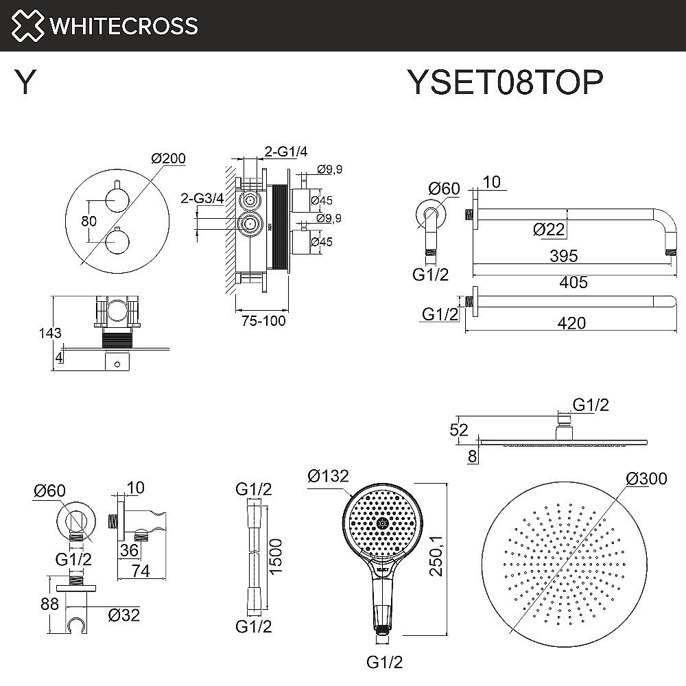 Душевая система WhiteCross Y YSET08TOPBL черная матовая купить в интернет-магазине сантехники Sanbest