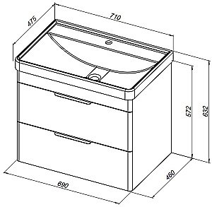 Тумба с раковиной Aquanet Ирис new 70 подвесная белый глянец для ванной в интернет-магазине Sanbest
