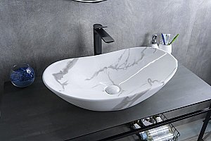 Раковина накладная Gid Lago 61 Mnc811C 54478 белый мрамор купить в интернет-магазине Sanbest