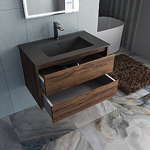 Тумба с раковиной Vincea Gio 80 VMC-2G800CO/VBS-13980MA тёмный дуб/раковина антрацит матовый для ванной в интернет-магазине Sanbest