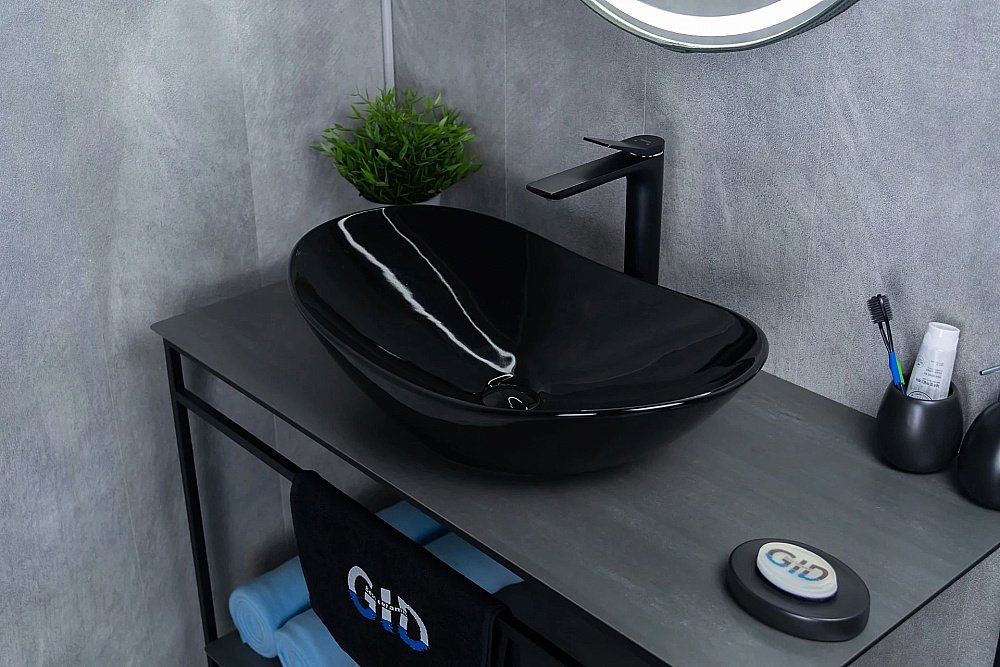 Раковина накладная Gid Lago 61 BL9811 53349 черная купить в интернет-магазине Sanbest