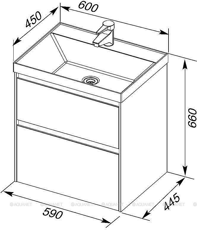 Тумба с раковиной Aquanet Гласс 196961 60 белый для ванной в интернет-магазине Sanbest