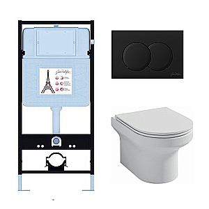 Унитаз подвесной Jacob Delafon Elite E21743RU-BL безободковый, с инсталляцией, с крышкой микролифт, белый/кнопка матовая черная купить в интернет-магазине Sanbest