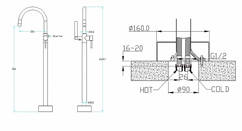 Смеситель для ванны Boheme Uno 469-NB никель купить в интернет-магазине сантехники Sanbest