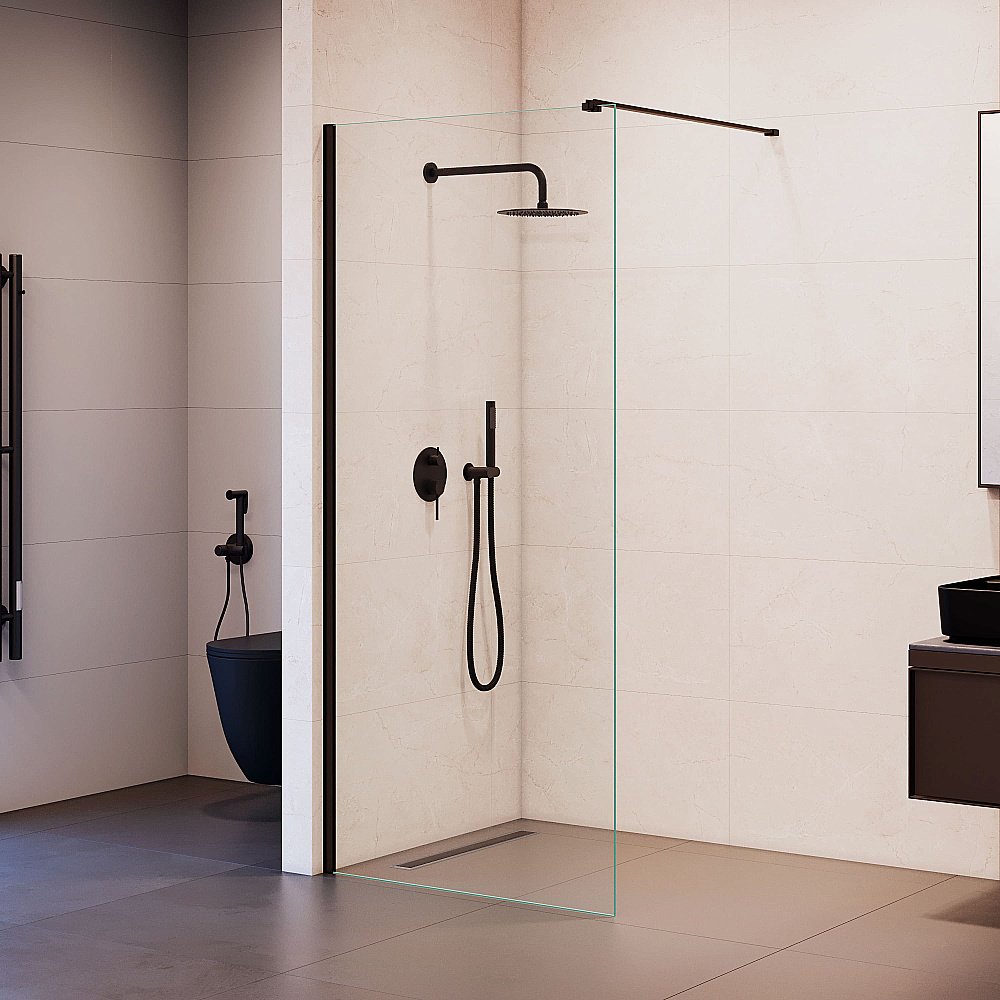 Душевая перегородка RGW Walk In WA-210B 100 351021010-14 стекло прозрачное/профиль черный купить в интернет-магазине Sanbest