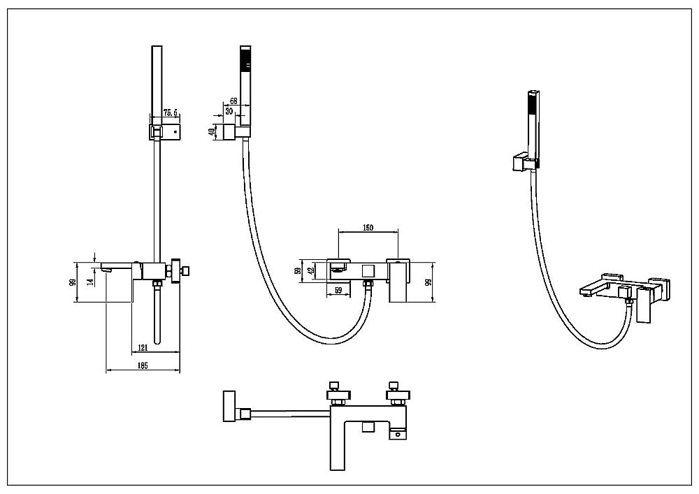 Смеситель для ванны Boheme QUBIC Shinny Gold 473-G золото купить в интернет-магазине сантехники Sanbest