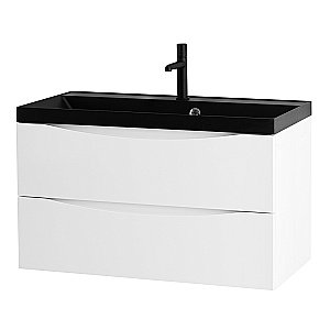 Тумба с раковиной Belbagno MARINO 90 белая глянцевая/черная раковина для ванной в интернет-магазине Sanbest