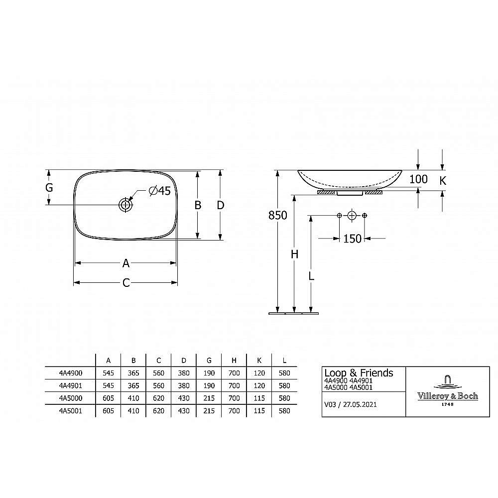 Раковина Villeroy&Boch Loop & Friends 4A490001 альпийский белый купить в интернет-магазине Sanbest