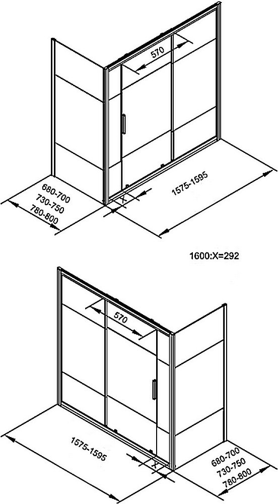 Шторка для ванны Aquanet Practic AE10-B-160H150U-CP + AE10-F-80H150U-CP купить в интернет-магазине Sanbest