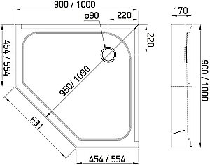 Душевой поддон Alex Baitler AB10017V-1 100x100 купить в интернет-магазине Sanbest