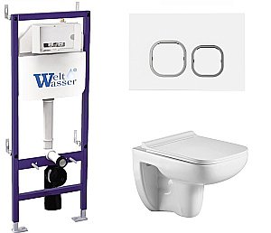 Унитаз с инсталляцией WeltWasser BAMBERG 460+KEHLBACH 004 GL-WT+BAMBERG WT белый/кнопка белая, безободковый, с крышкой микролифт купить в интернет-магазине Sanbest