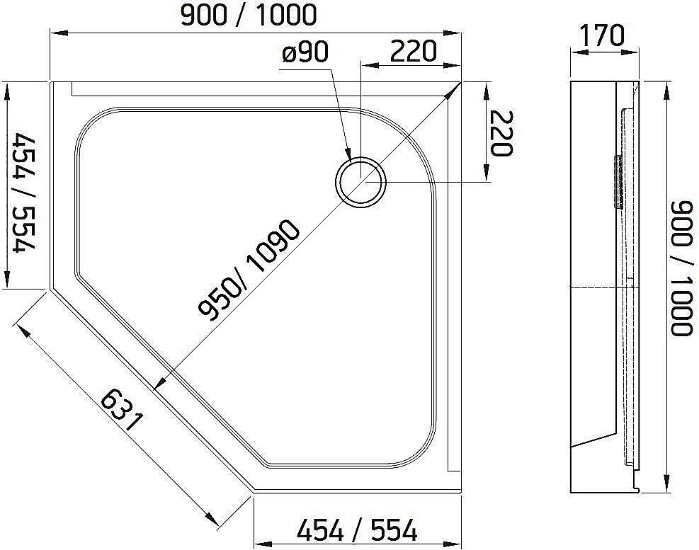 Душевой поддон Alex Baitler AB10017V-1 100x100 купить в интернет-магазине Sanbest