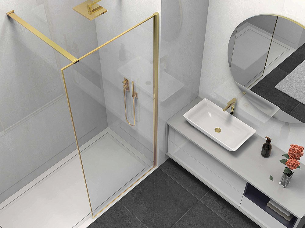 Душевое ограждение Vincea Walk-In VSW-1HS100CLG 100 стекло прозрачное/профиль брашированное золото купить в интернет-магазине Sanbest