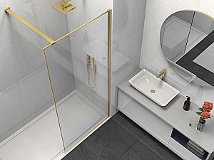 Душевое ограждение Vincea Walk-In VSW-1HS100CLG 100 стекло прозрачное/профиль брашированное золото купить в интернет-магазине Sanbest