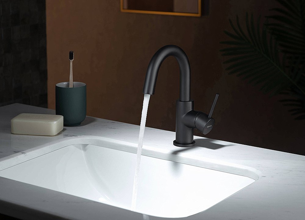 Смеситель для раковины Европа AQ1307MB черный матовый, без донного клапана купить в интернет-магазине сантехники Sanbest