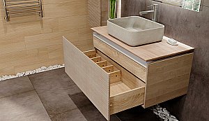 Тумба с раковиной Jorno Karat 100 бук светлый для ванной в интернет-магазине Sanbest
